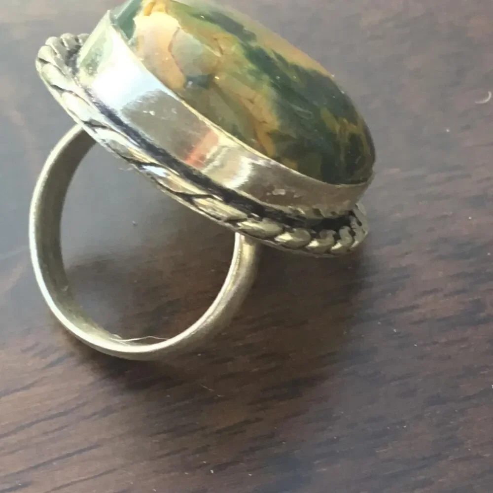 Handcrafted Mariam Calligraphy Jasper Boho Statement Ring Size 6.25